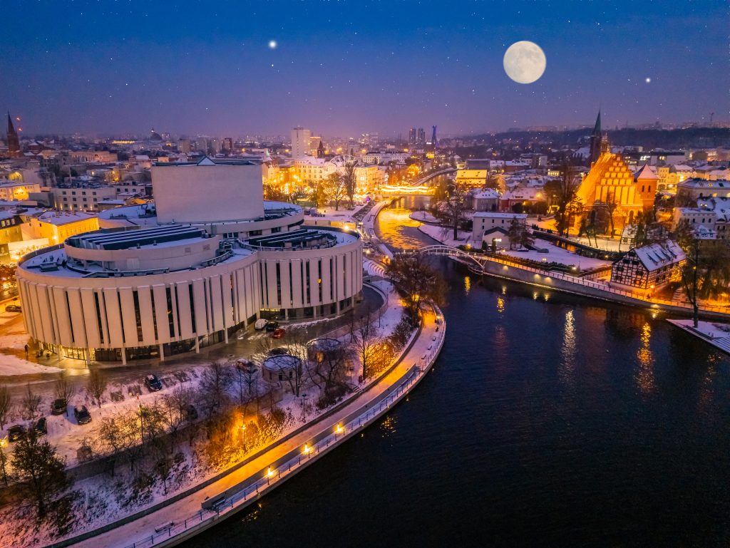 Bydgoszcz nocą, Opera Bydgoska, Wyspa mlyńska
